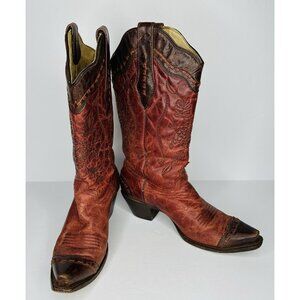 Corral Women’s Red Distressed Leather Western Boots Size 7M Snip Toe Embroidered